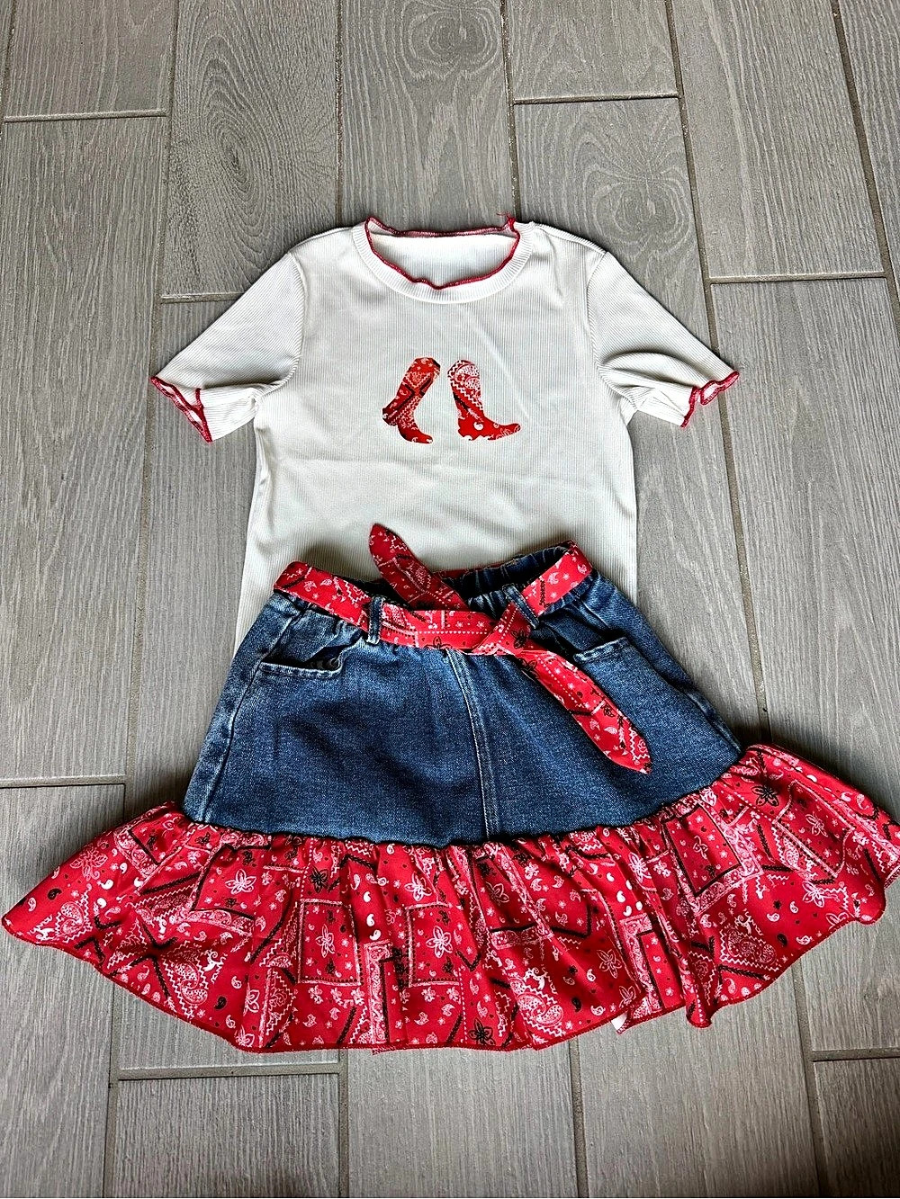 Girls Paisley Denim Skirt and Top Set Outfit Size 7Y